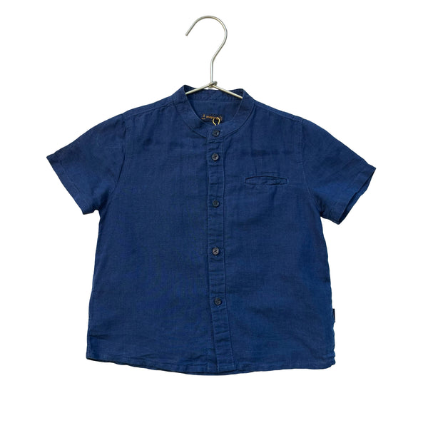 Mayoral Navy Collarless Button Down Shirt - Size 2