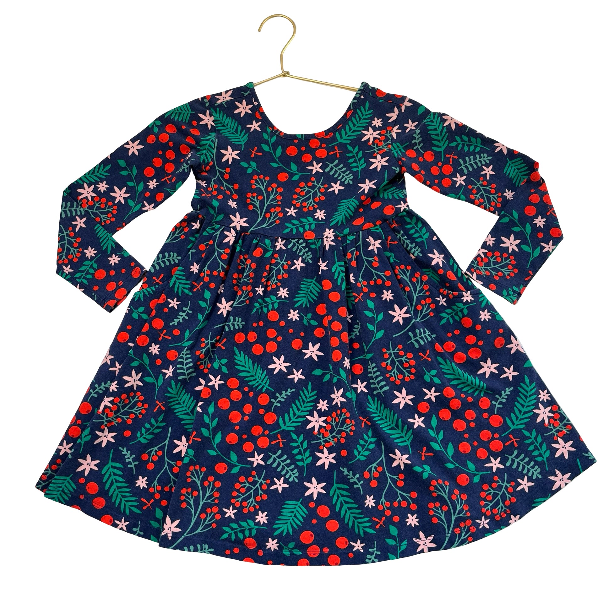 Hanna Andersson Navy Holly Print Dress - Size 6-7