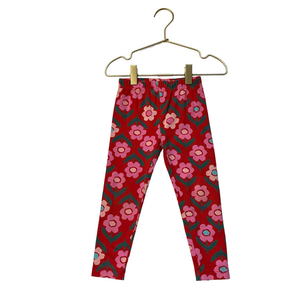 Hanna Andersson Red & Pink Flower Print Leggings - Size 3T