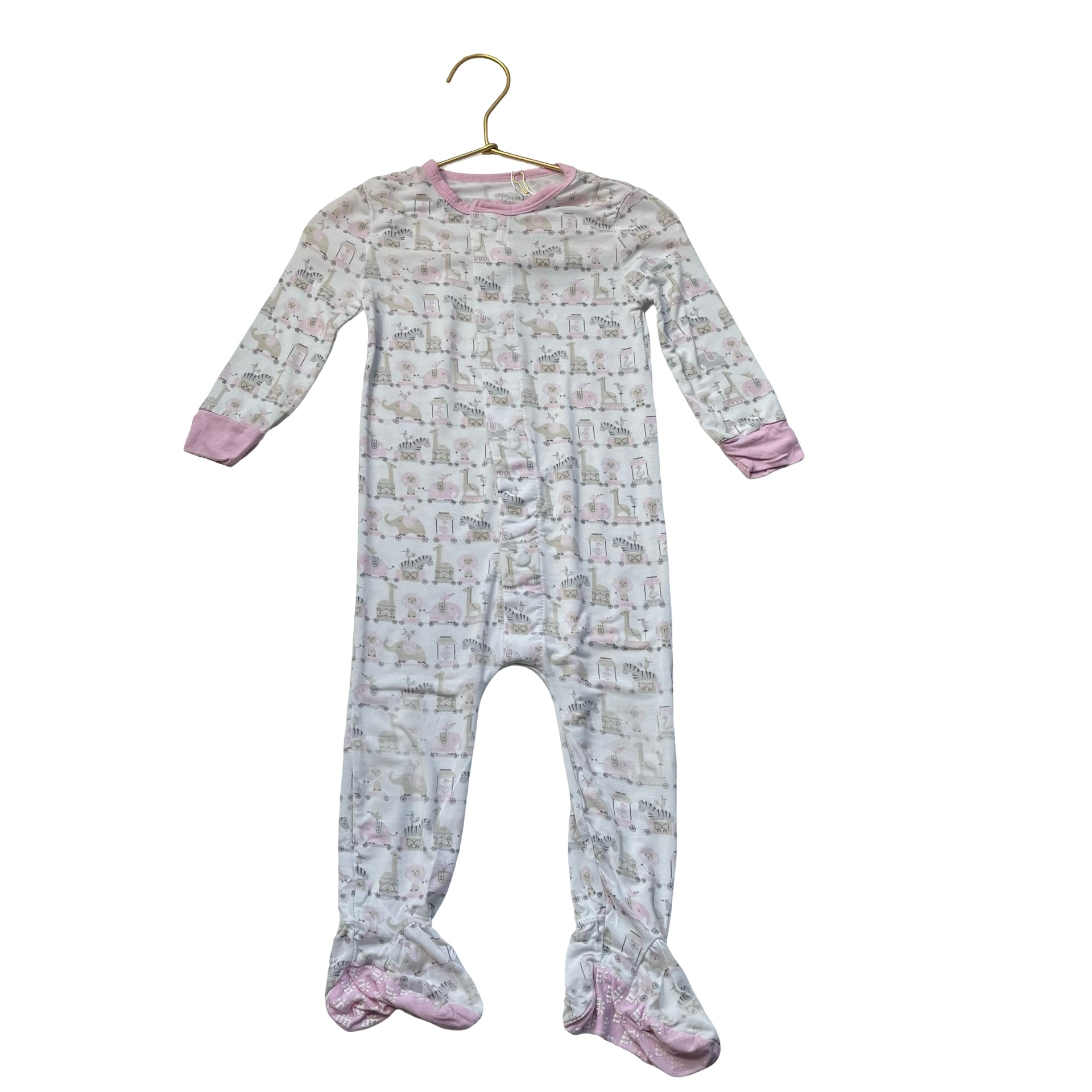 Magnetic Me Ivory, Pink, Tan Animal Pull Toy Print Footed PJs - Size 9-12 Mo