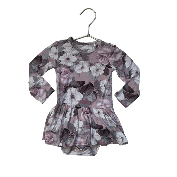 Posh Peanut Dusty Plum Floral Bodysuit Dress - Size 12-18 Mo