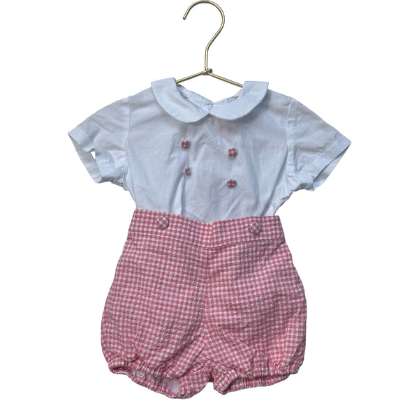 La Coqueta Red & White Plaid Shorts & Collar Shirt Set - Size 12 Mo
