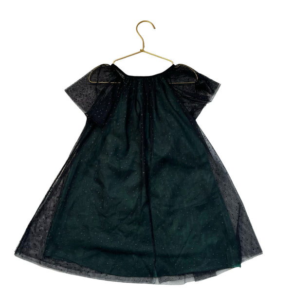 Zara Black & Green Glitter Dot Tulle Dress - Size 6