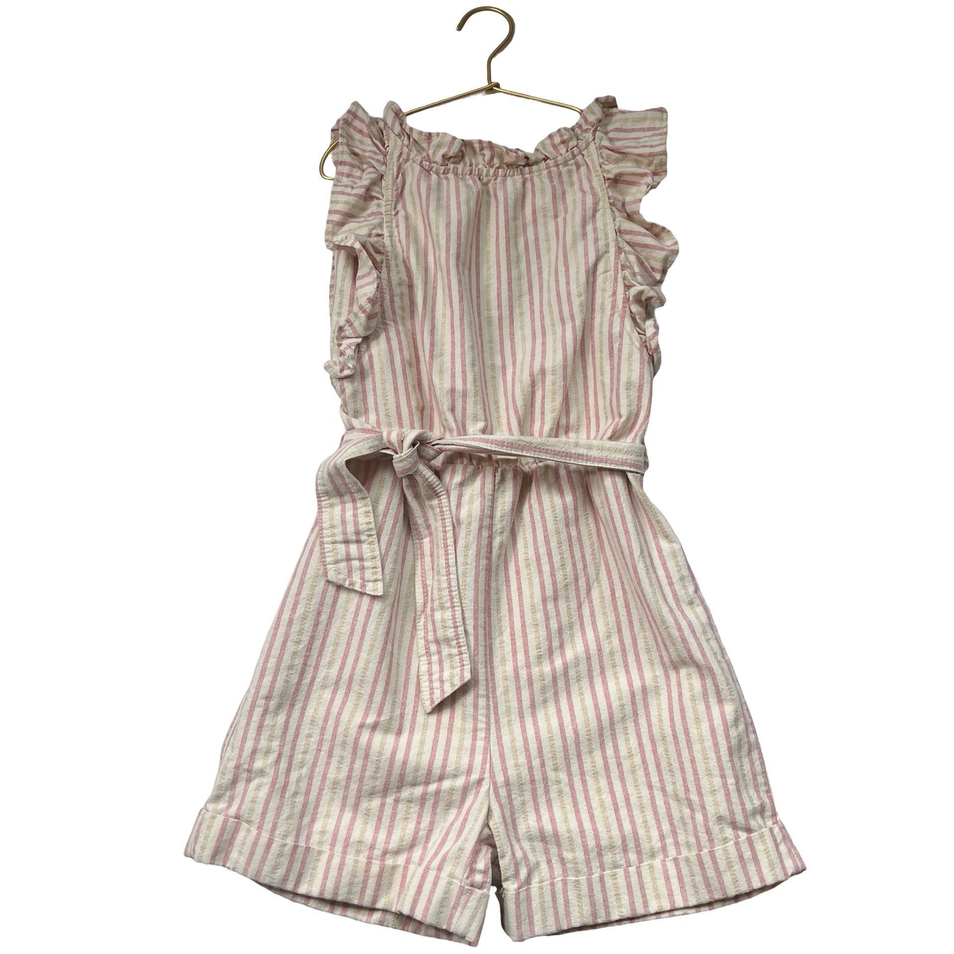Zara Ivory, Pink, Gold Belted Romper - Size 10