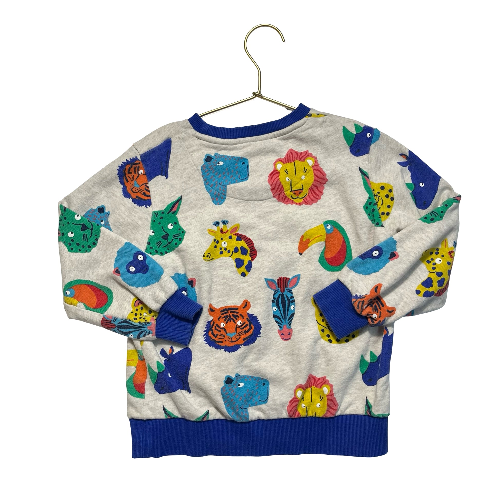 Mini Boden Oatmeal & Multi-Color Animal Head Print Sweatshirt - Size 6-7Y