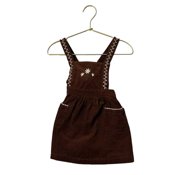 Zara Embroidered Brown Corduroy Overall Dress - Size 1.5Y