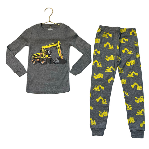 Family Feeling Gray & Yellow Construction Truck Print PJ Set - Size 5