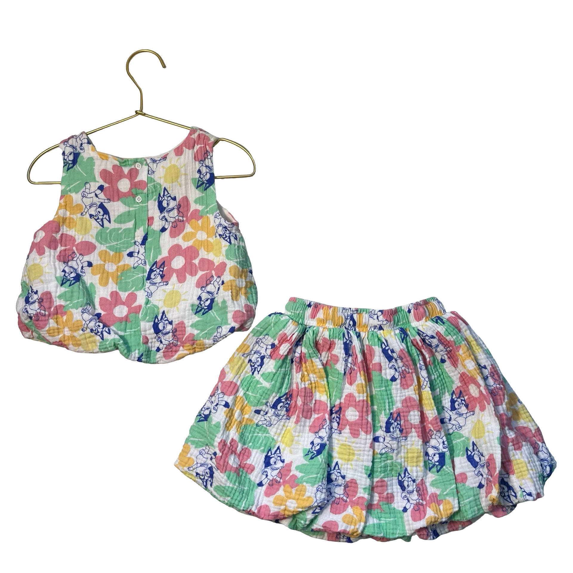 Bluey Pastel Flower Print Cotton Gauze Top & Skirt Set - Size 5T