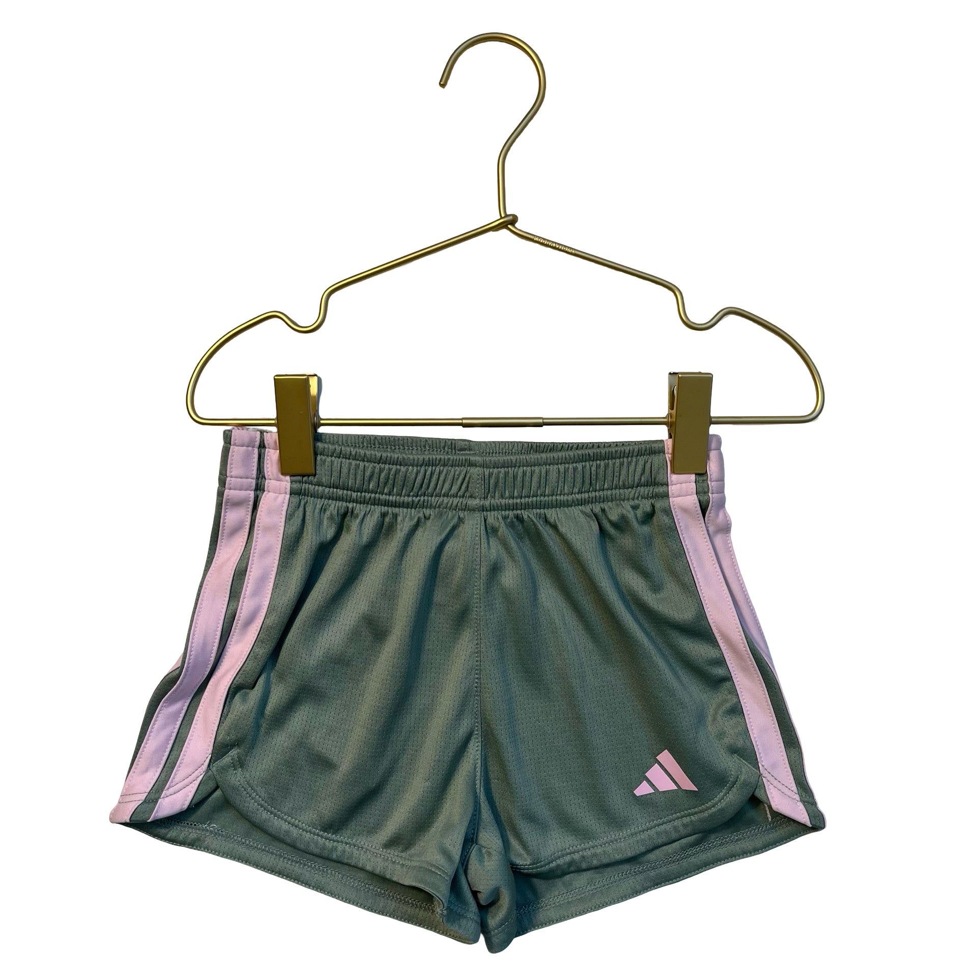 Adidas Sage Green & Pink Striped Athletic Shorts - Size 5