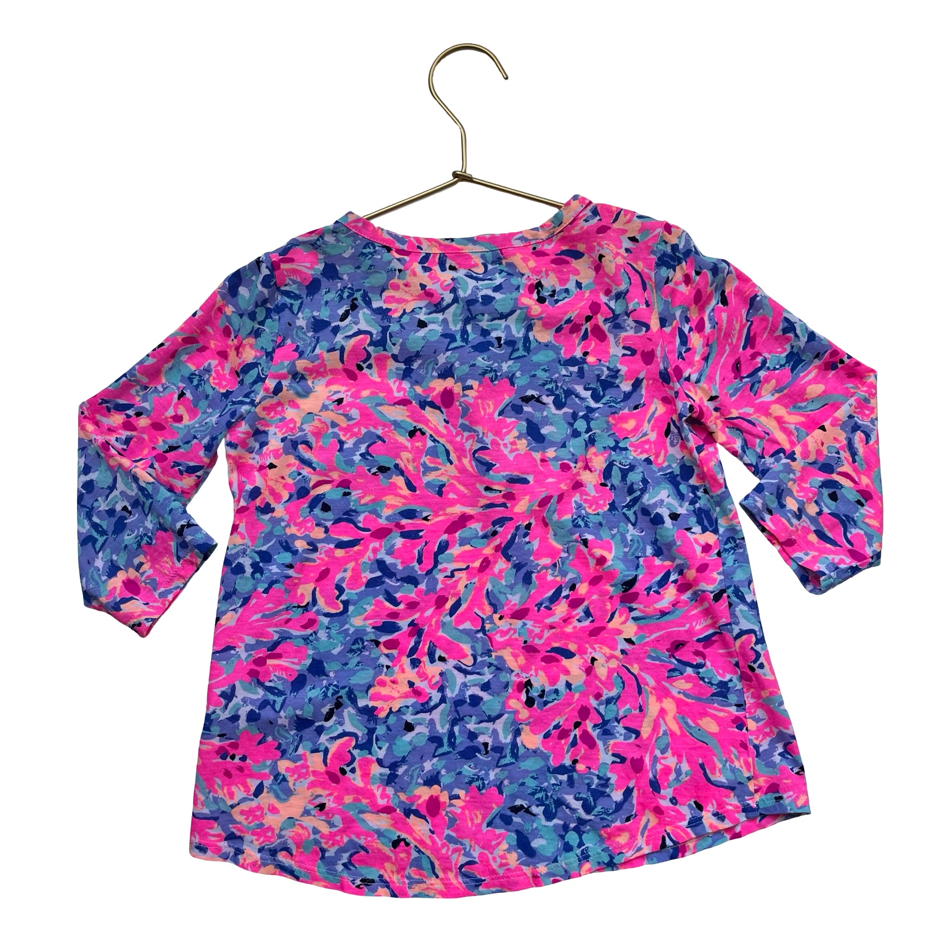 Lilly Pulitzer Colorful Flower Print Henley Blouse - Size M 6-7