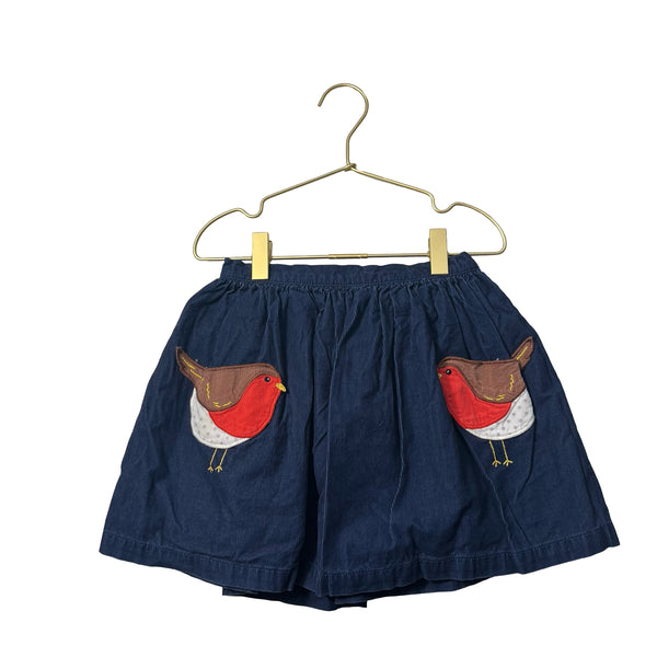 Mini Boden Navy Corduroy Bird Applique Skirt - Size 6-7Y