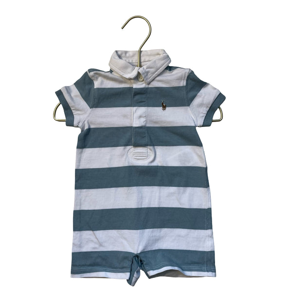 Ralph Lauren Blue & White Striped Polo Romper - Size 6 Mo