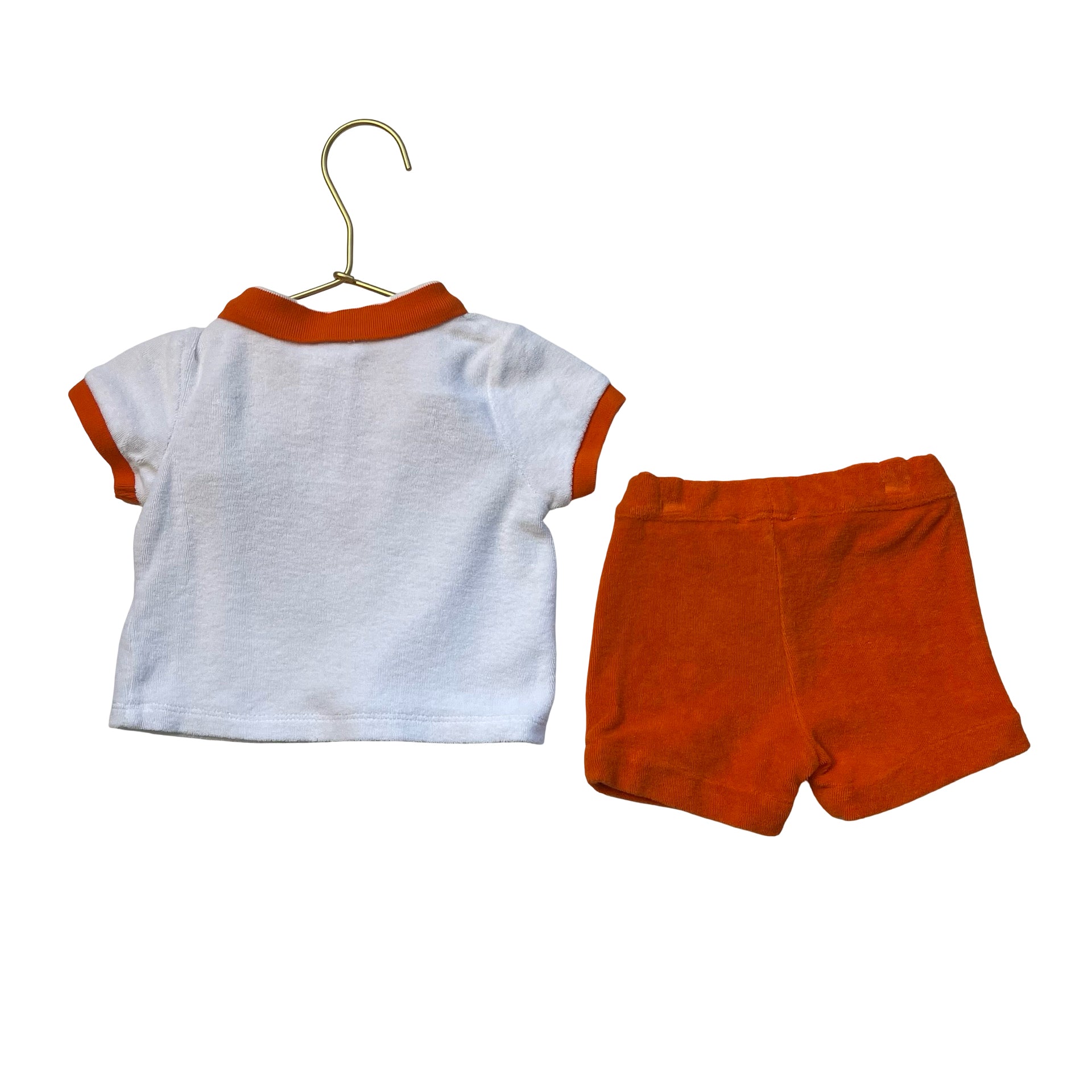 Jacadi White & Orange Terry Polo & Shorts Set - Size 12 Mo