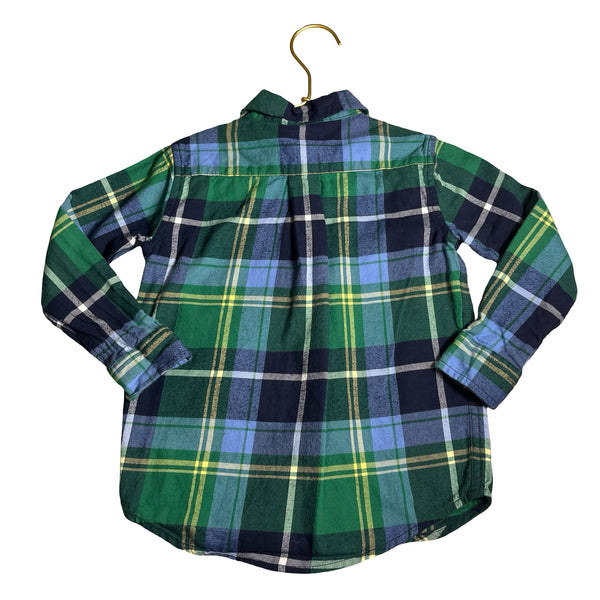Janie and Jack Green & Navy Plaid Flannel Button Down Shirt - Size 3