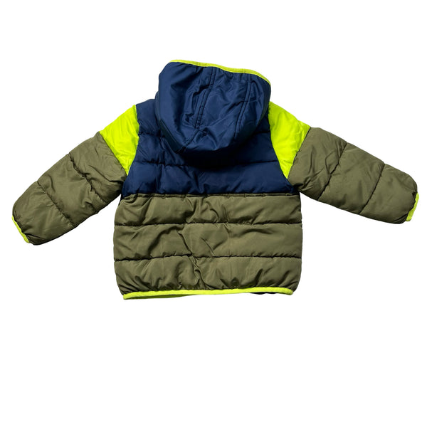 Jumping Beans Olive, Navy & Neon 'Heavyweight Puffer Jacket' with Tags - 3T