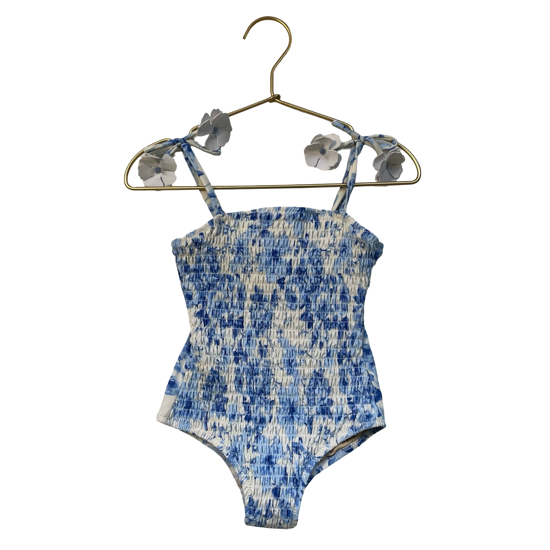 Shade Critters Blue & Ivory Floral Smocked Swim Suit - Size 2T