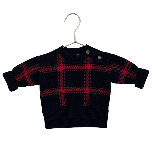 Banana Republic Baby Black & Red Plaid Cotton Tunic Sweater - Size 3-6 Mo