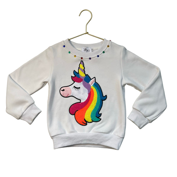 Lola & The Boys White Unicorn Patch & Rhinestone Sweatshirt - Size 4