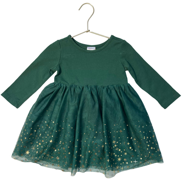 Hanna Andersson Green & Gold Foil Tulle Dress - Size 2T