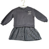 Zara 'Mon Petit Tresor' Gray Sweatshirt & Check Dress - Size 2-3