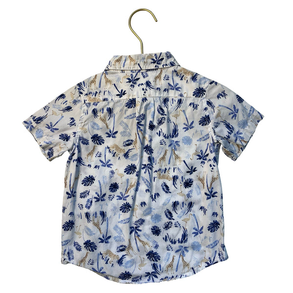 Janie and Jack White, Blue, Tan Jungle Print Button Down Shirt - Size 2T