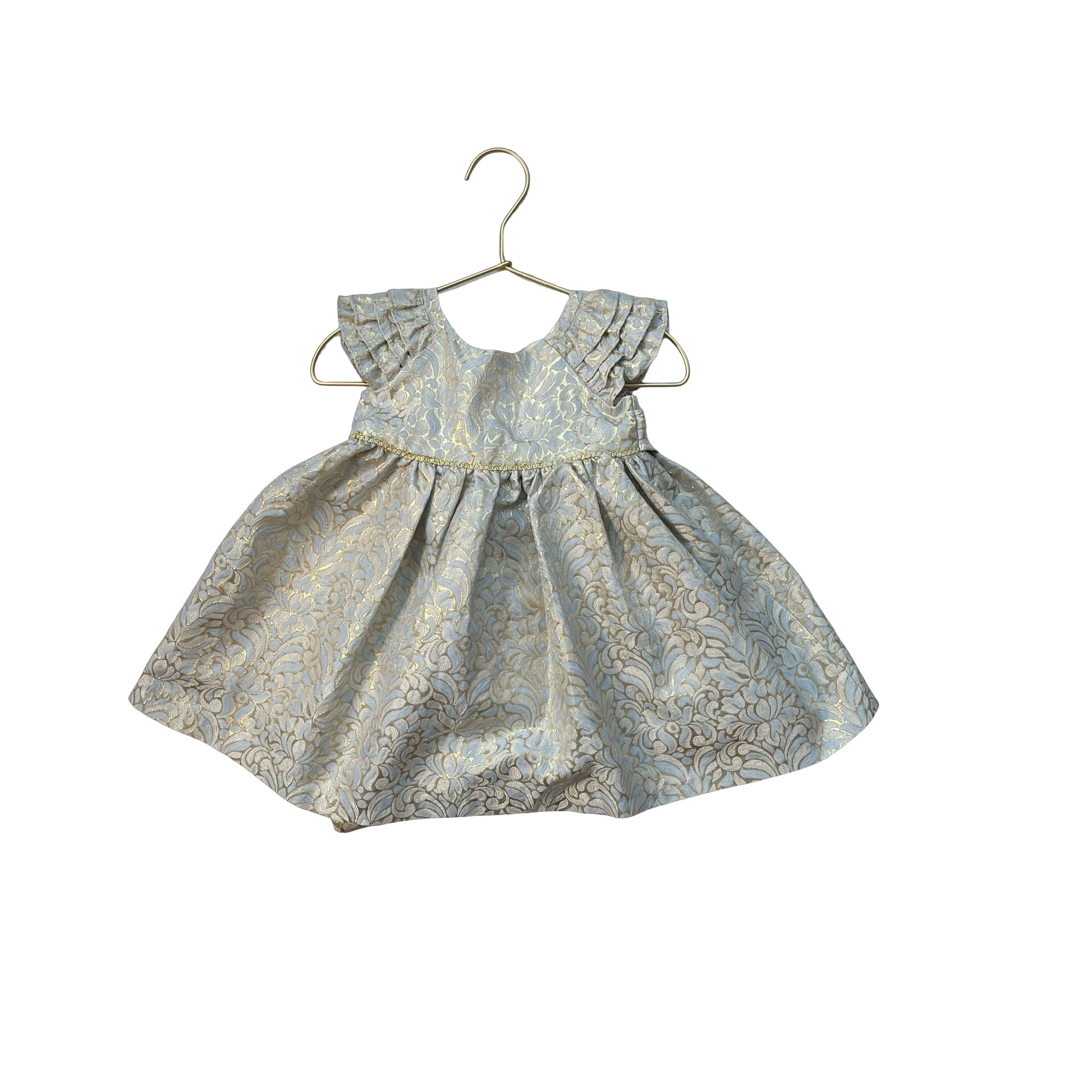 Laura Ashley Light Blue, Gold, Ivory Brocade Dress - Size 12 Mo