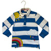 Mini Boden Blue & White Striped Sun, Cloud, Rainbow Applique Rugby Shirt - 4-5Y