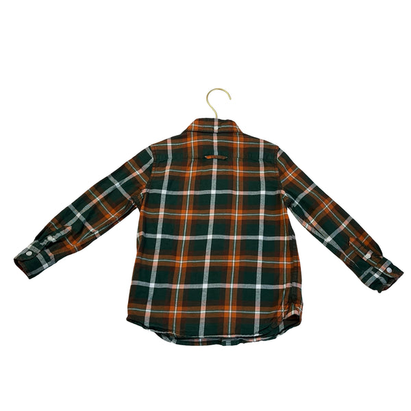 Janie and Jack Green, Orange, Ivory Plaid Button Down Shirt - Size 3
