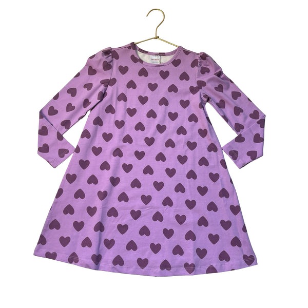 Hanna Andersson Lavender & Plum Heart Print Dress - Size 6-7