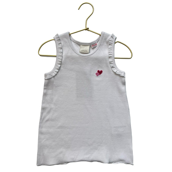 Zara White Ribbed Heart Patch Tank Top - Size 6