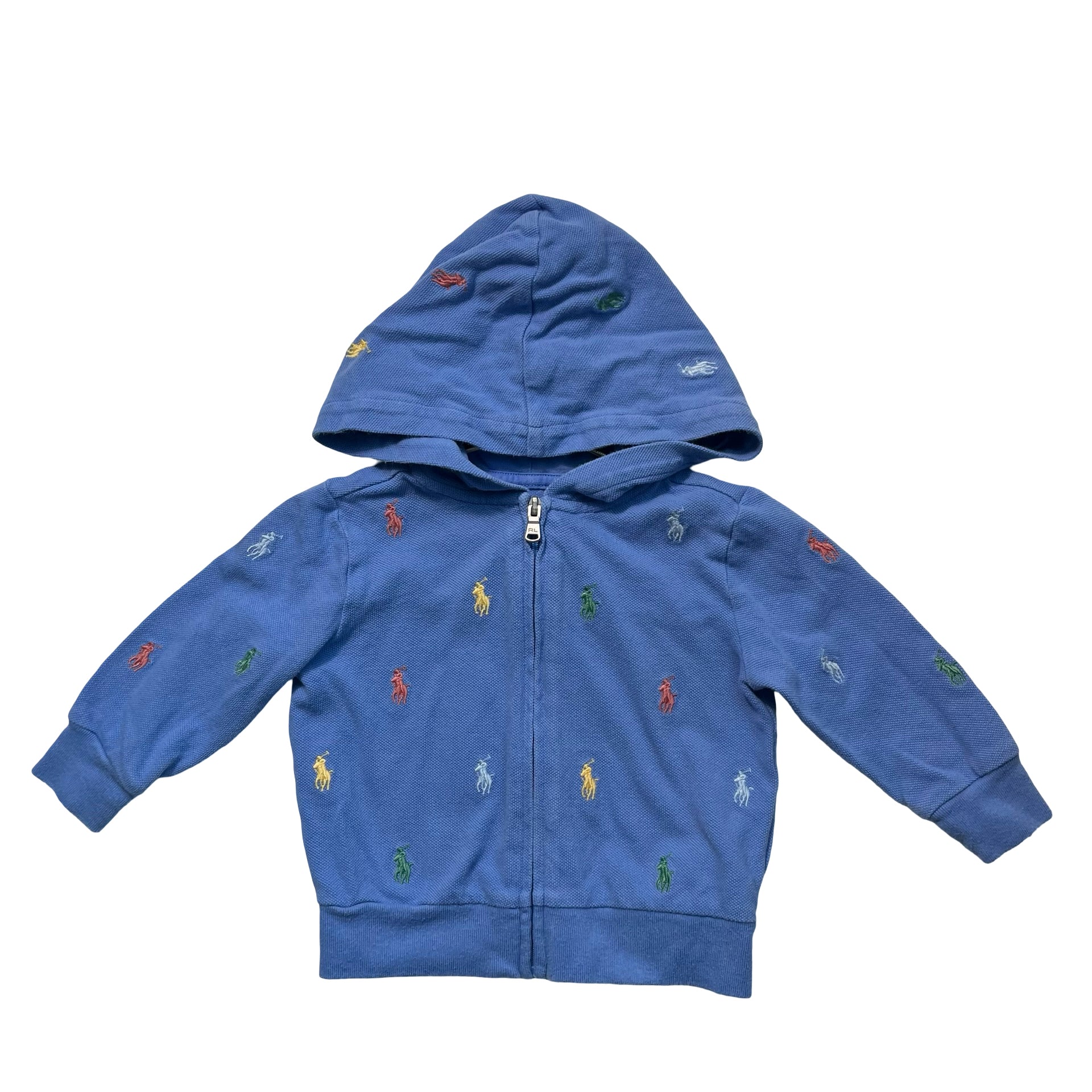Ralph Lauren Blue Embroidered Logo Hooded Zip-Up - Size 9 Mo