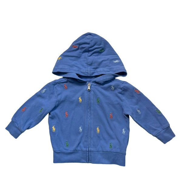 Ralph Lauren Blue Embroidered Logo Hooded Zip-Up - Size 9 Mo