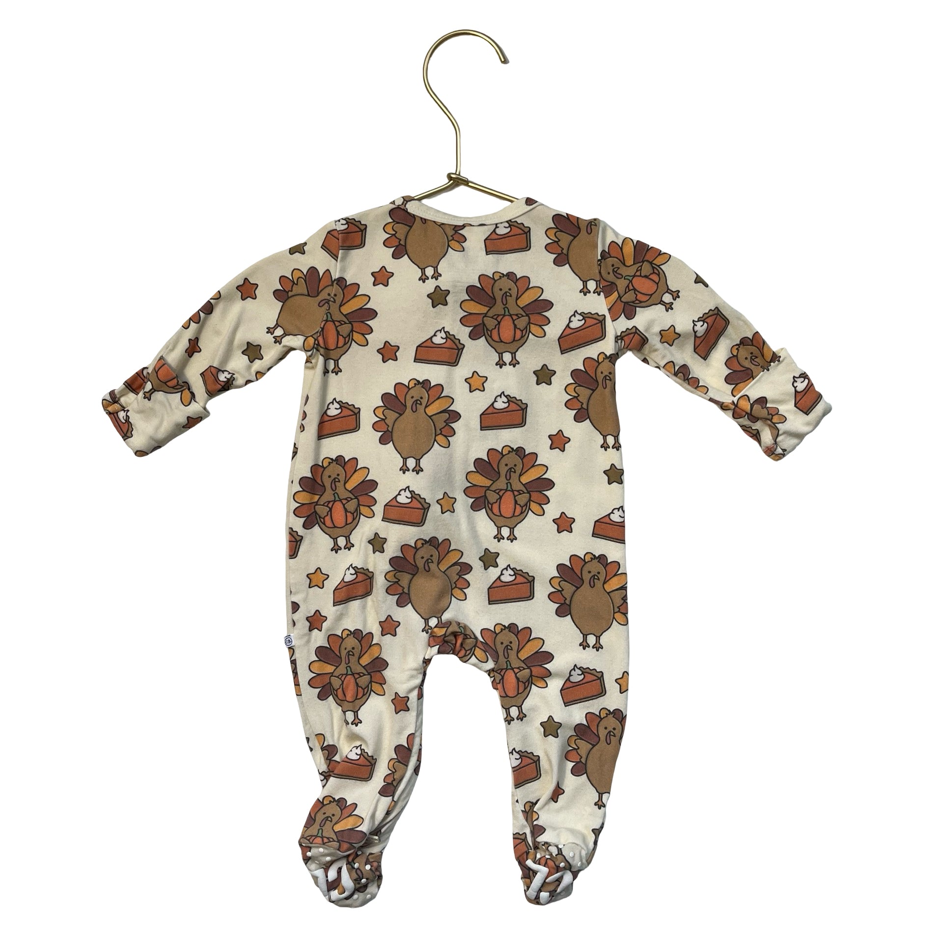 Caden Lane Thanksgiving Turkey Print Footed PJs - Size NB