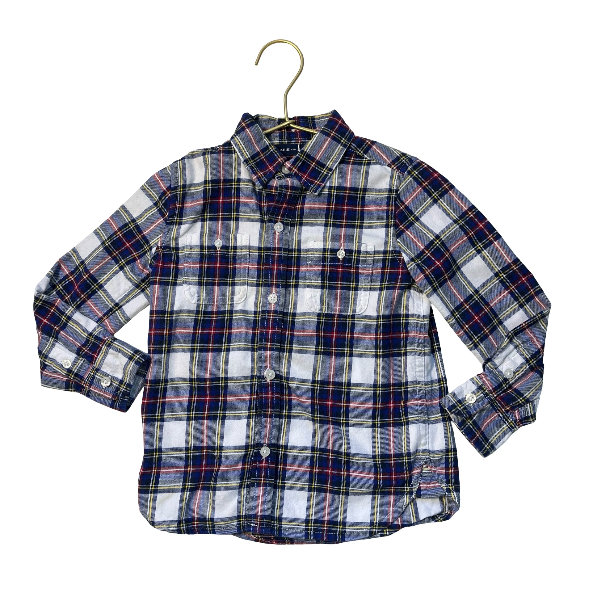 Janie and Jack Blue & Ivory Tartan Plaid Button Down Flannel Shirt - Size 3
