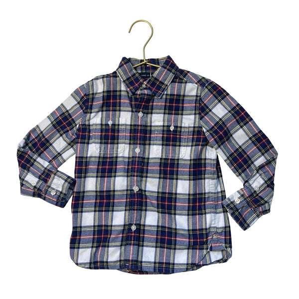 Janie and Jack Blue & Ivory Tartan Plaid Button Down Flannel Shirt - Size 3