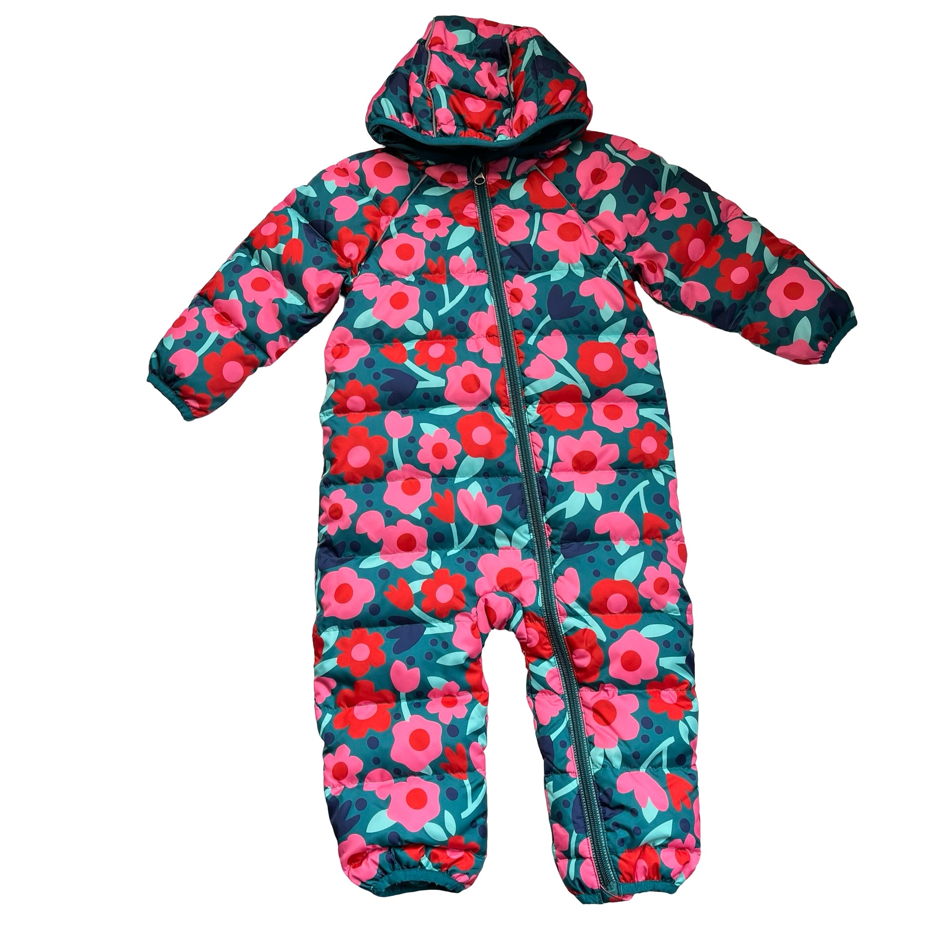 Hanna Andersson Green & Pink Flower Print Snowsuit - Size 18-24 Mo