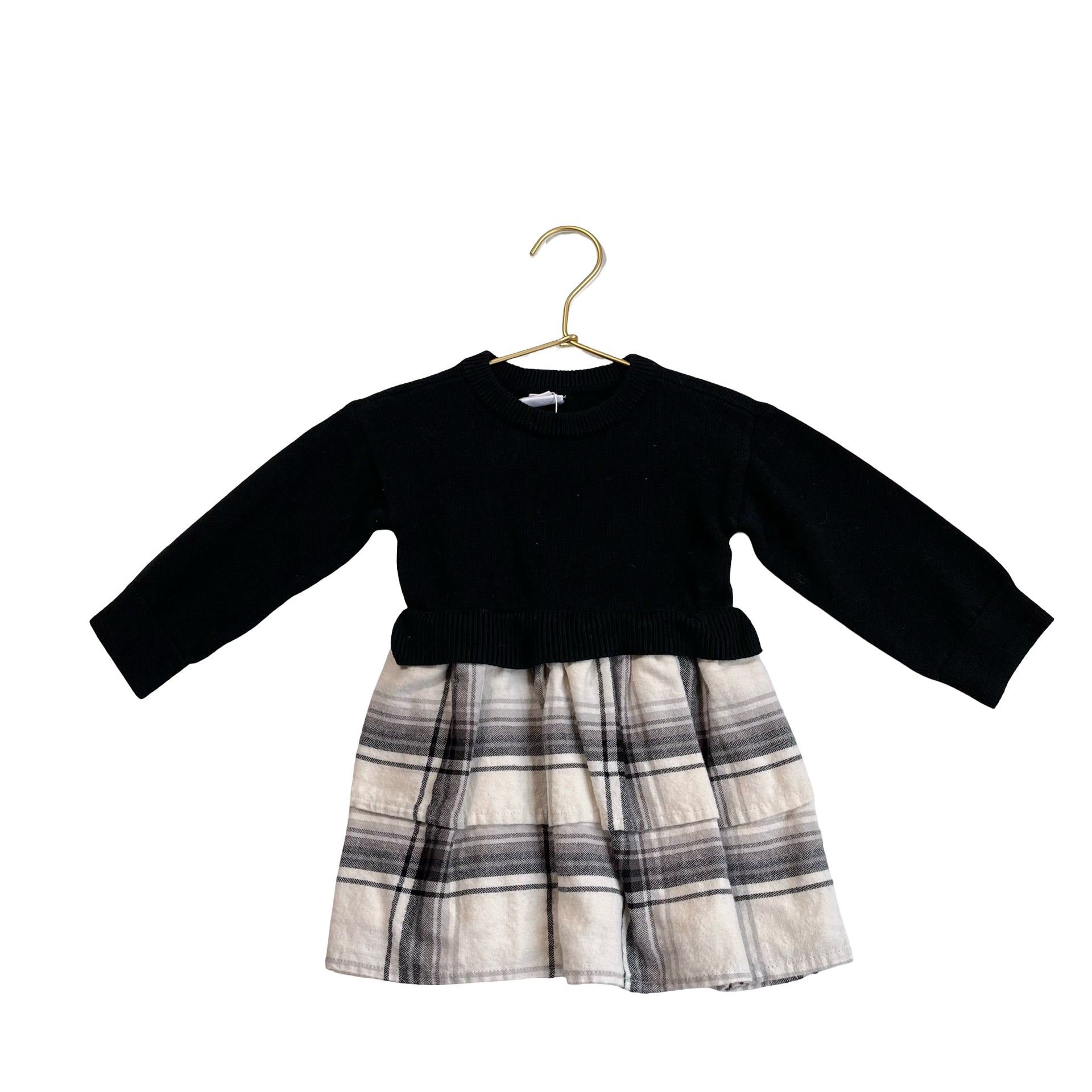 Baby Gap Black Knit & Ivory Plaid Flannel Dress - Size 12-18 Mo