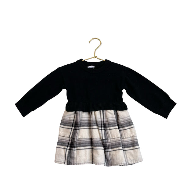 Baby Gap Black Knit & Ivory Plaid Flannel Dress - Size 12-18 Mo