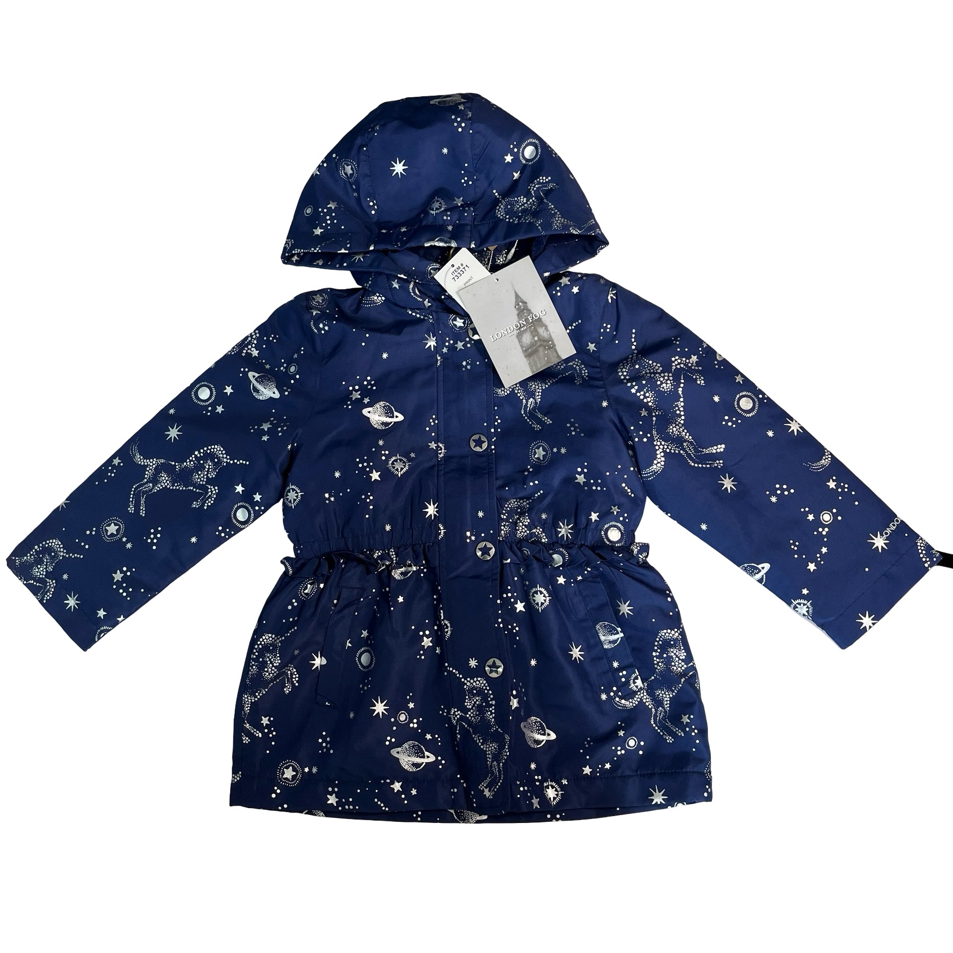 London Fog Navy & Silver Foil Star Hooded Lined Jacket with Tag - Size 4