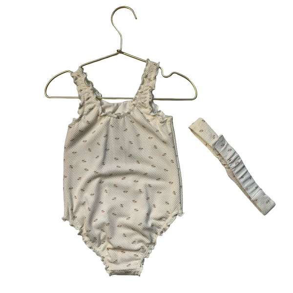 M&S Ivory Floral Swim Suit & Headband - Size 3