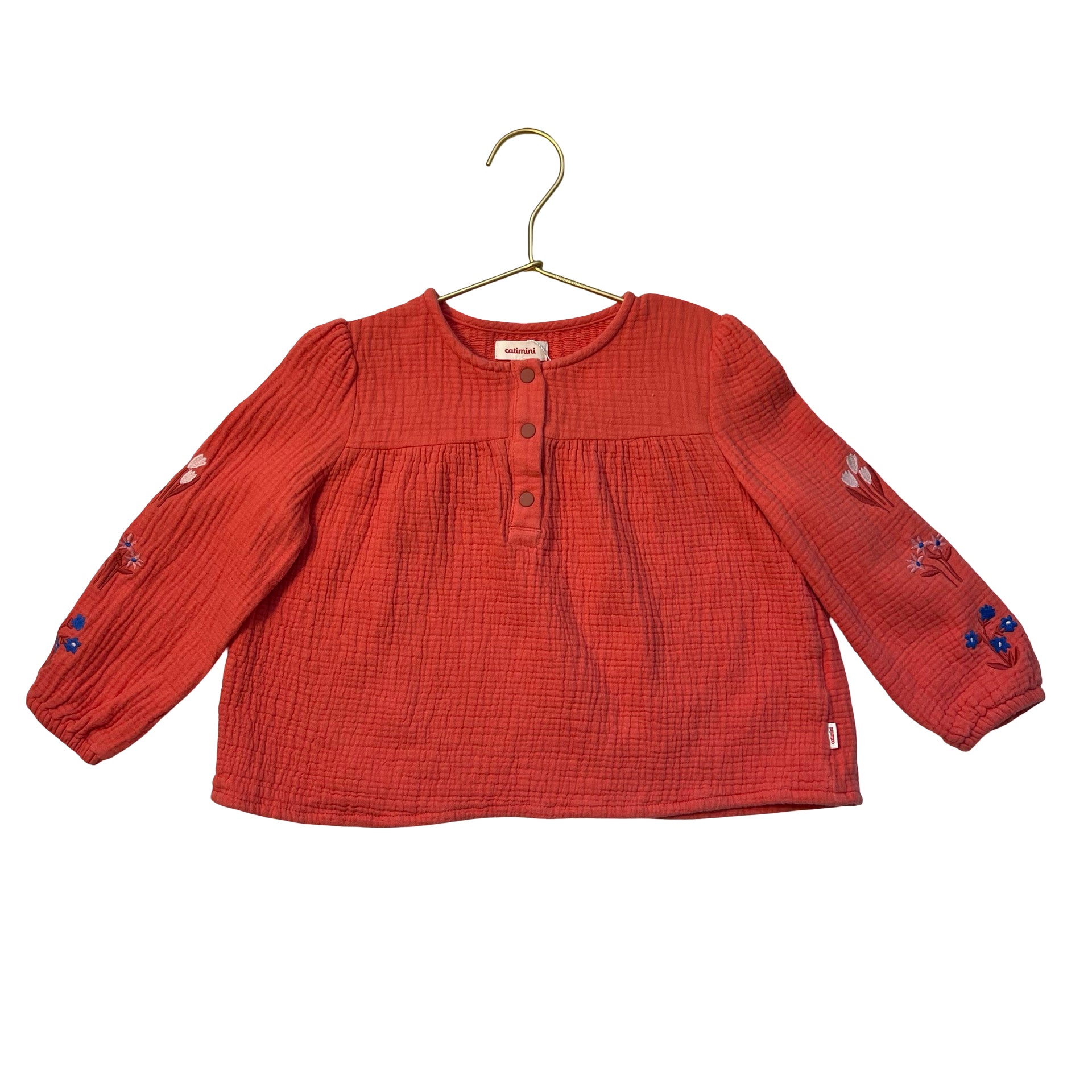 Catimini Orange Embroidered Cotton Gauze Top - Size 3