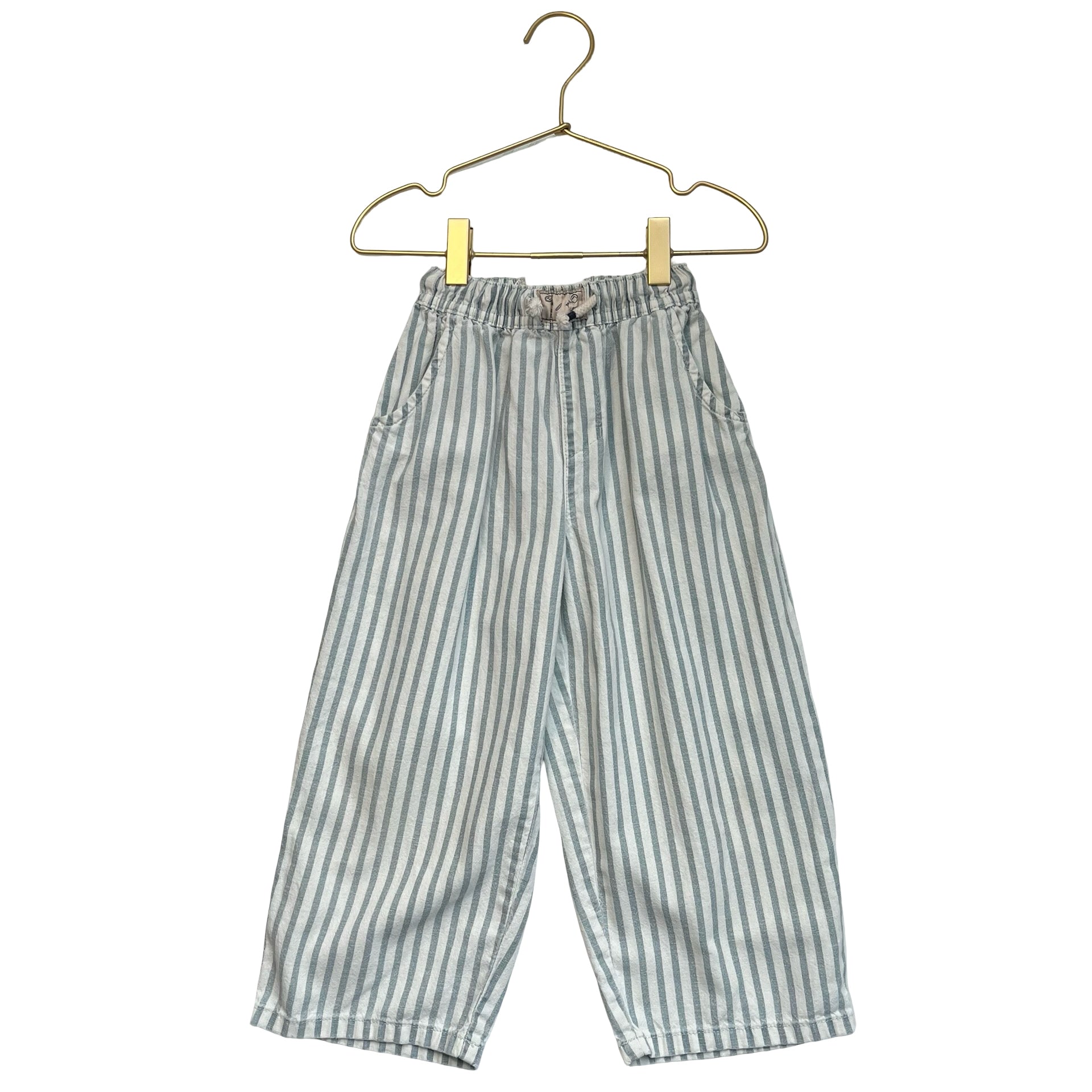 Zara Ivory & Green Striped Cotton-Linen Pants - Size 5