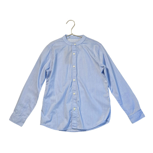 Dunnes Blue & White Striped Collarless Button Down - Size 8-9