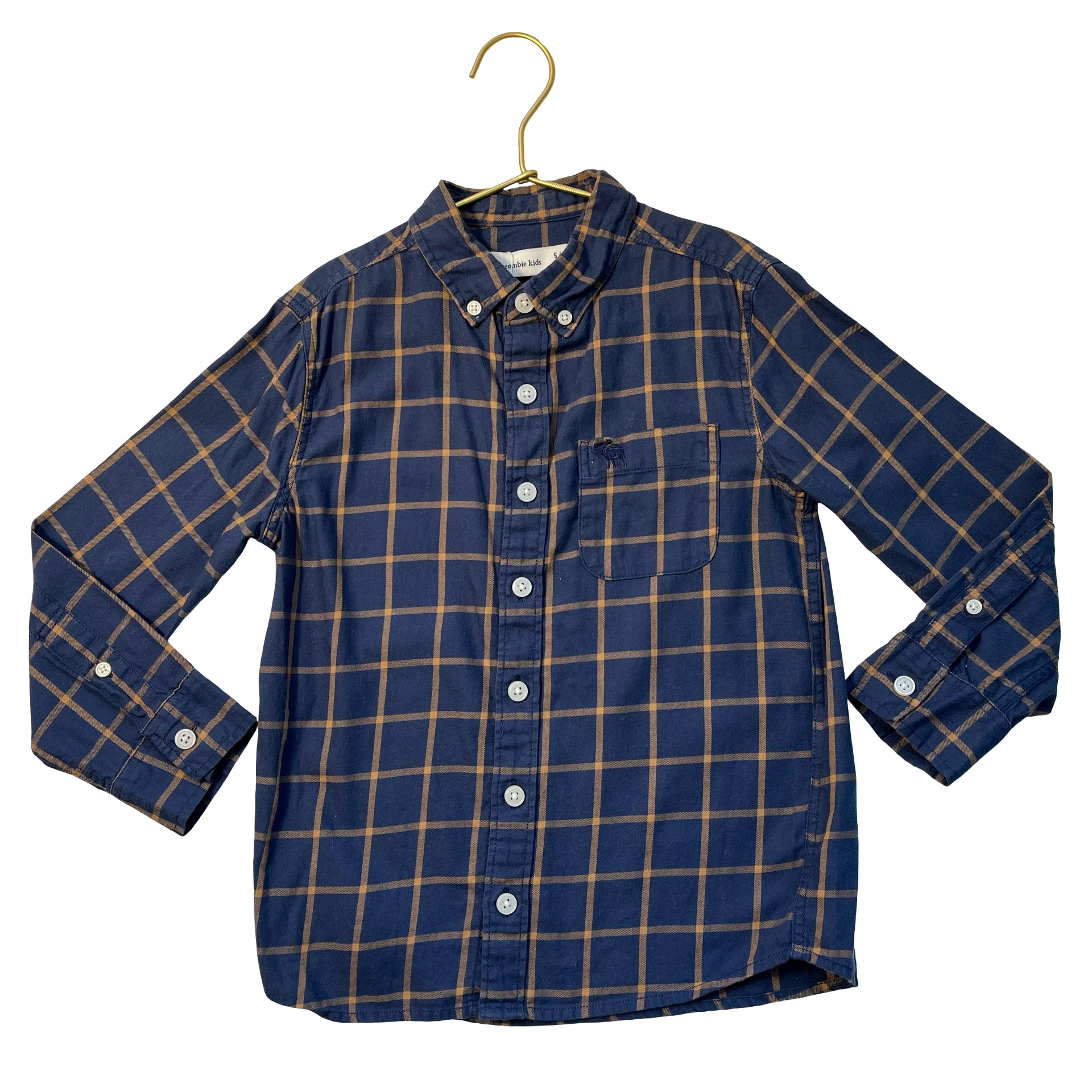 Abercrombie Kids Navy & Brown Check Button Down Shirt - Size 5-6