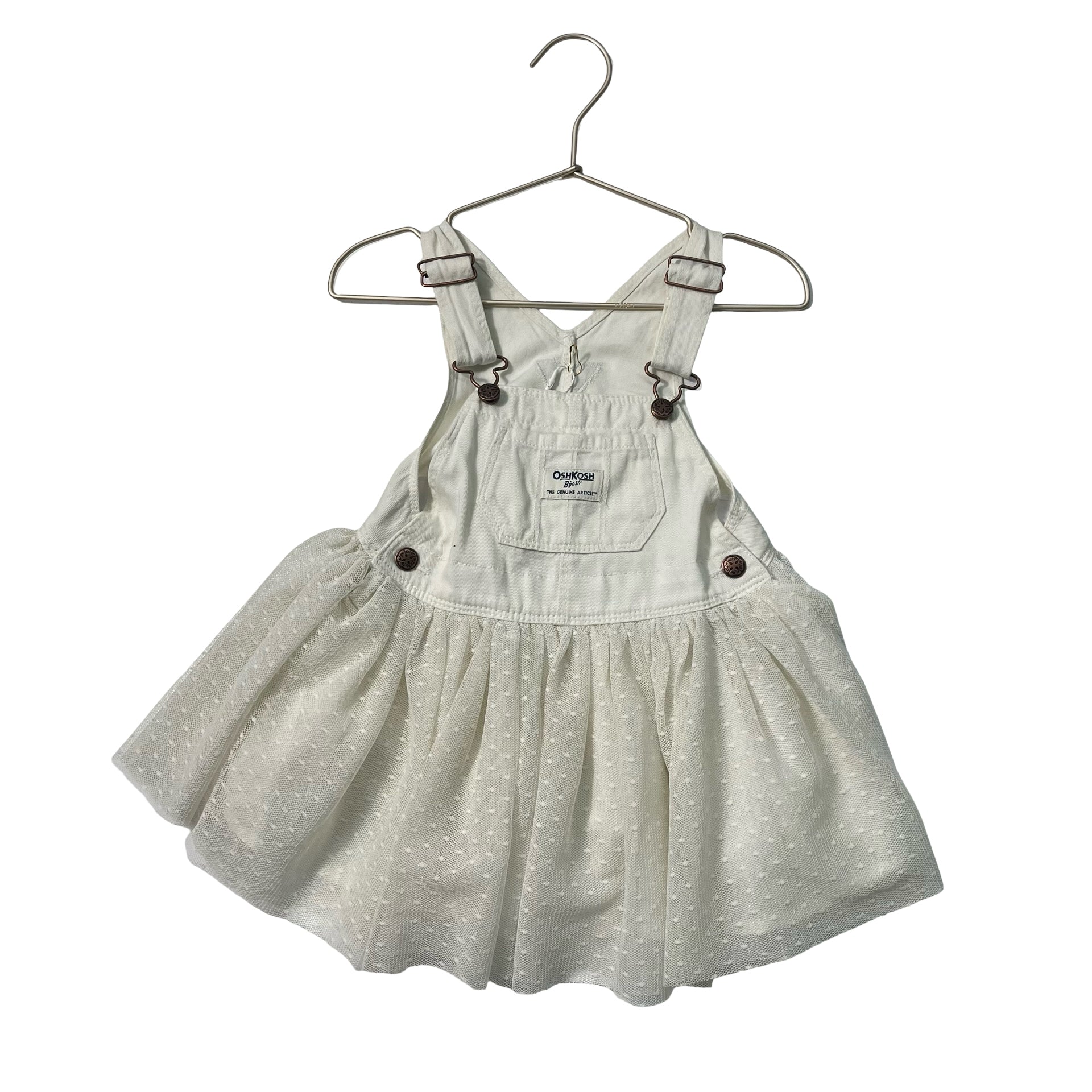 OshKosh Ivory Swiss Dot Tulle Overall Dress - Size 18 Months