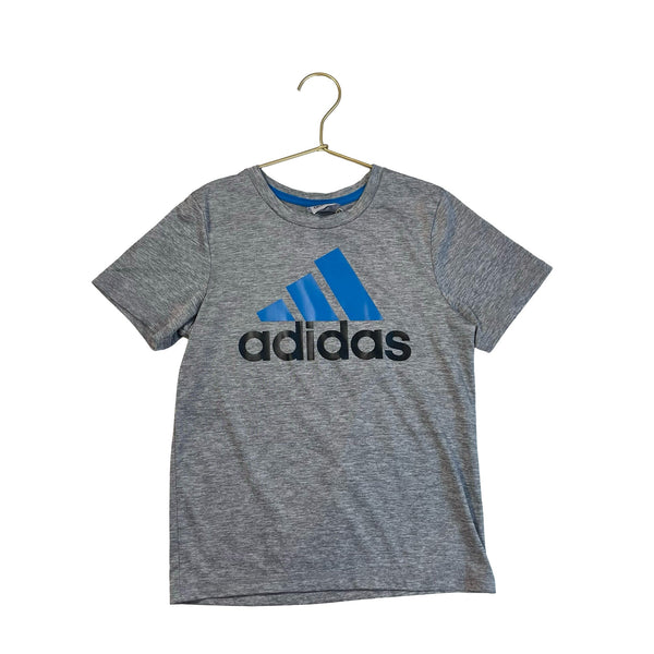 Adidas Heathered Gray, Blue & Black Logo Athletic T-Shirt - Size 5 est - Bounce Mkt