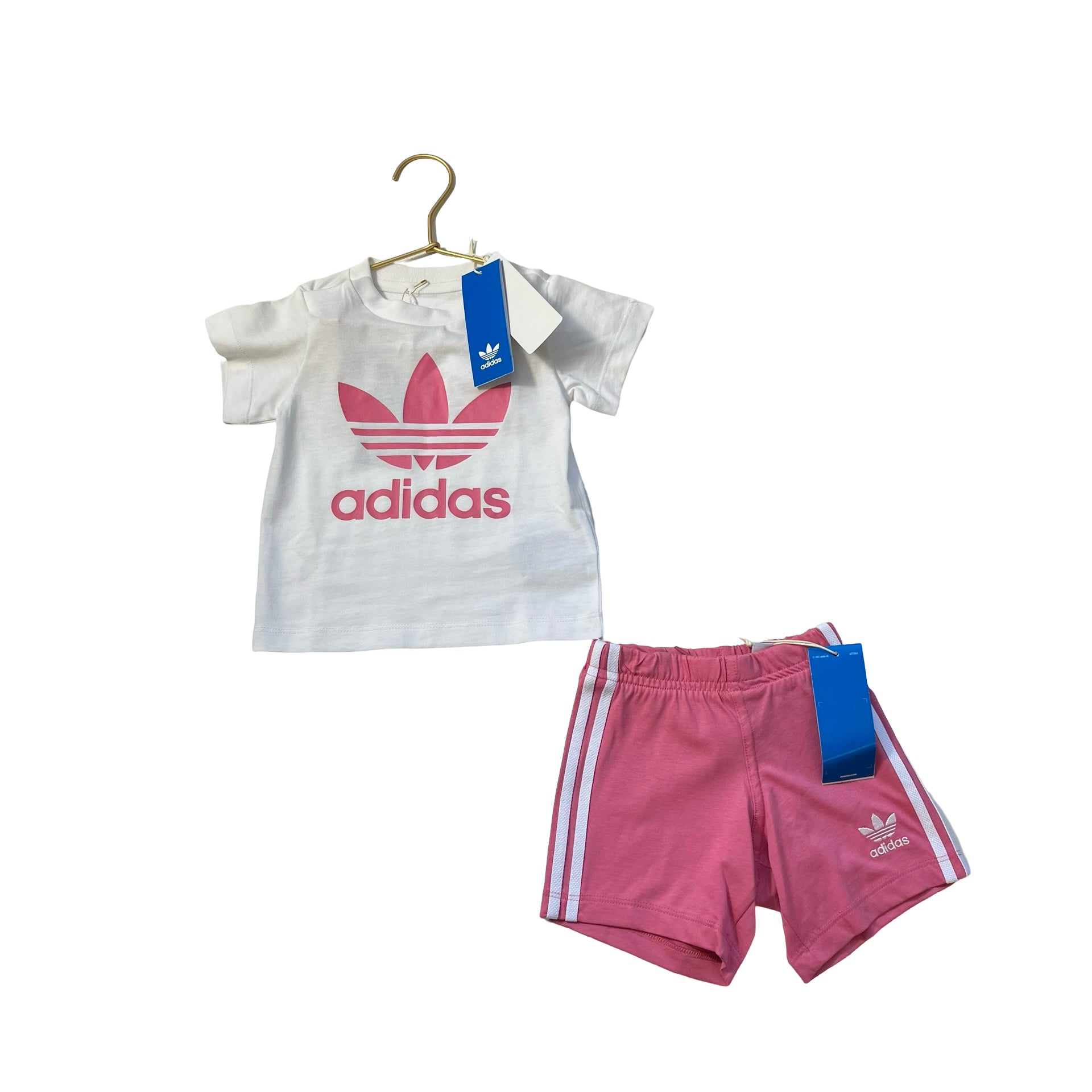 Adidas White Logo Top & Pink Short Set with Tag - Size 9 Months - Bounce Mkt