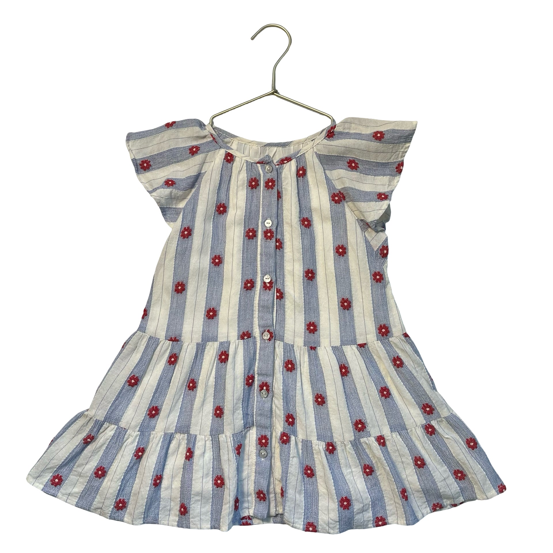 Zara Blue & White Striped Red Flower Dress - Size 4