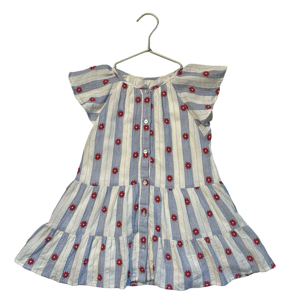 Zara Blue & White Striped Red Flower Dress - Size 4