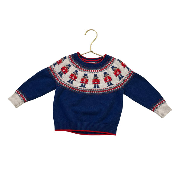 Mini Boden Blue, Red, Ivory, Gold Toy Soilder Fair Isle Sweater - Size 2-3Y